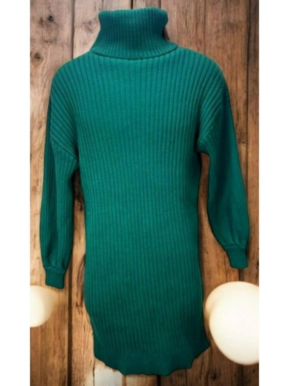 Anrabess Green Ribbed Turtleneck Sweater Tunic Small